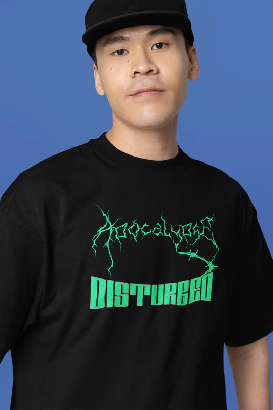2-Sided Printing | Apocalypse Disturbed | 4 Dark Shade color | Round Neckline | Oversized Fit | 100 % Cotton