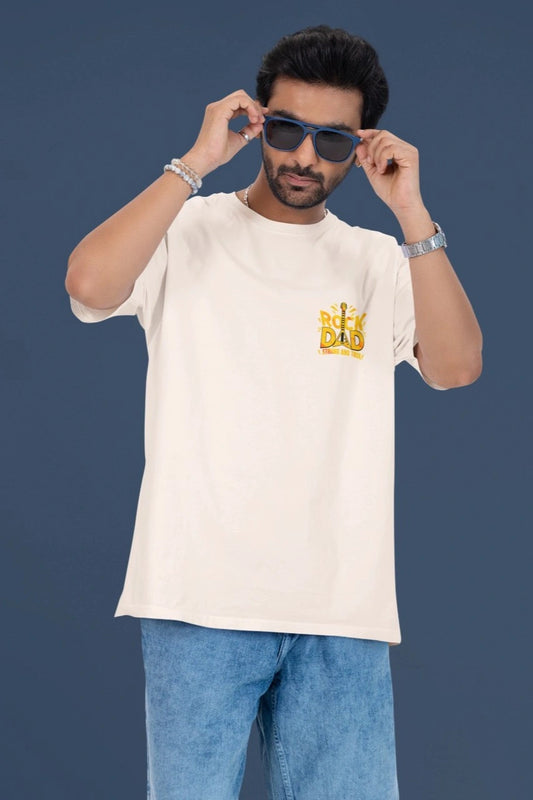 Two Sided Printing | Terry Cotton | Rock Dad | 3 color | Round Neckline | Drop Shoulders| Oversized Fit