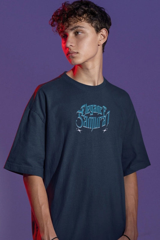 Two Sided Printing | Elegance Samurai | 2 Dark color | Round Neckline | Oversized Drape Fit | 100 % Cotton