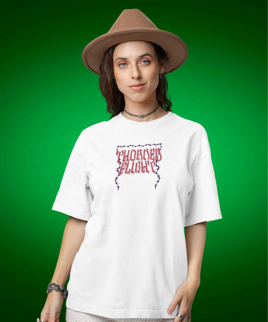 Two Sided Printing | Terry Cotton | THORNED FLIGHT | 3 color | Round Neckline | Drop Shoulders | Oversized Fit