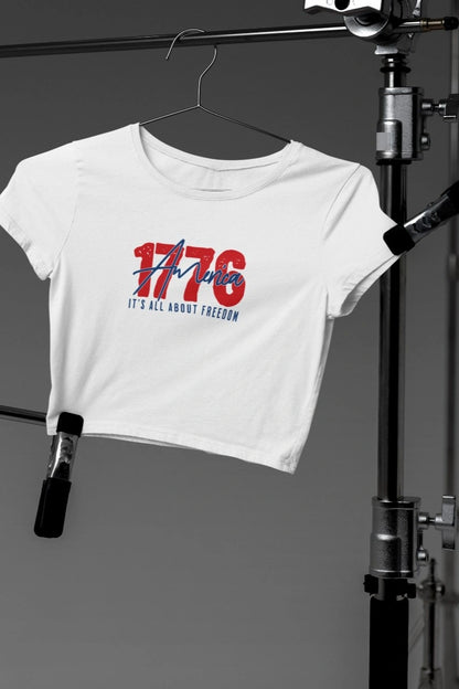 Front Print - Crop Top |1776 Freedom | B/W color | Round Neckline | Cropped Fit | 100 % Cotton