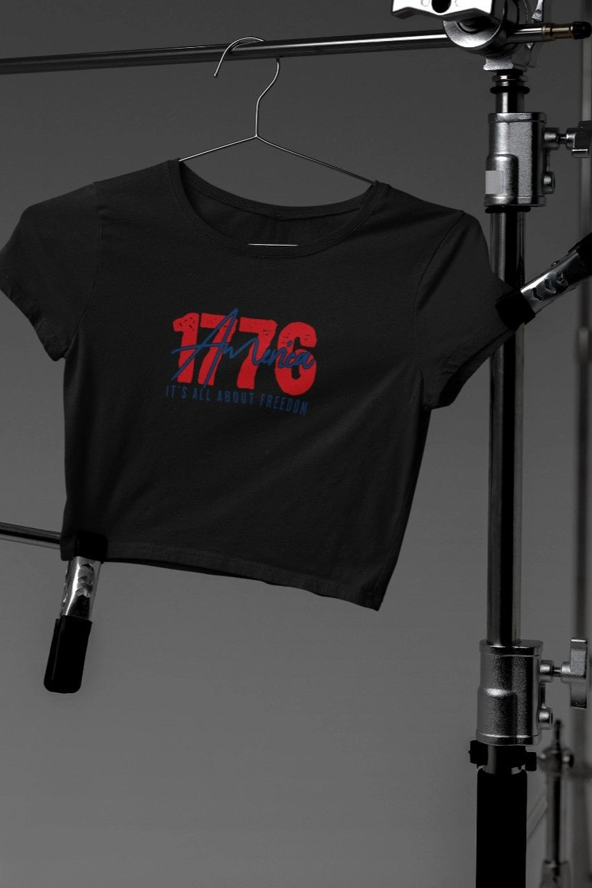 Front Print - Crop Top |1776 Freedom | B/W color | Round Neckline | Cropped Fit | 100 % Cotton