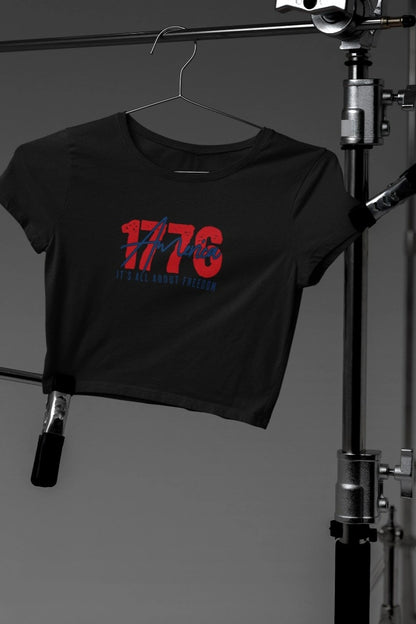 Front Print - Crop Top |1776 Freedom | B/W color | Round Neckline | Cropped Fit | 100 % Cotton