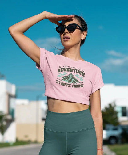 Front Print - Crop Top |Adventure | 3 tint color | Round Neckline | Cropped Fit | 100 % Cotton