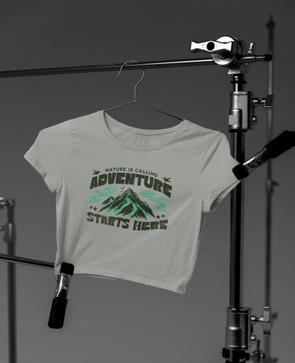 Front Print - Crop Top |Adventure | 3 tint color | Round Neckline | Cropped Fit | 100 % Cotton