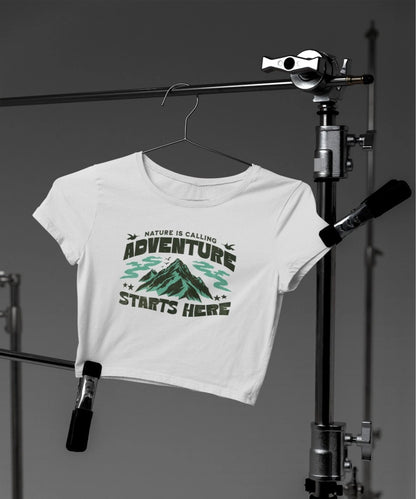 Front Print - Crop Top |Adventure | 3 tint color | Round Neckline | Cropped Fit | 100 % Cotton