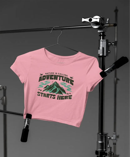 Front Print - Crop Top |Adventure | 3 tint color | Round Neckline | Cropped Fit | 100 % Cotton