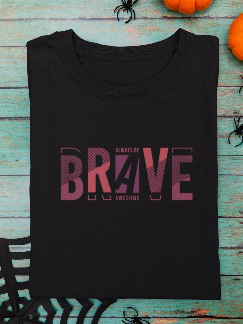 Front Print | Stretch T-shirt | BRAVE | Black color | Round Neckline | Regular Fit | | Premium blend | 95% cotton and 5% elastane