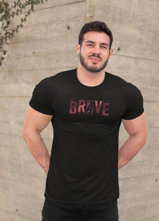 Front Print | Stretch T-shirt | BRAVE | Black color | Round Neckline | Regular Fit | | Premium blend | 95% cotton and 5% elastane