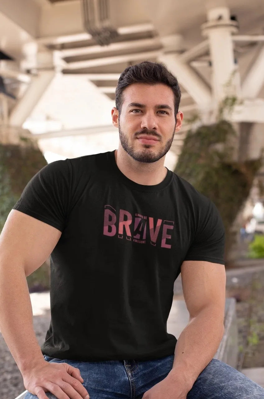 Front Print | Stretch T-shirt | BRAVE | Black color | Round Neckline | Regular Fit | | Premium blend | 95% cotton and 5% elastane