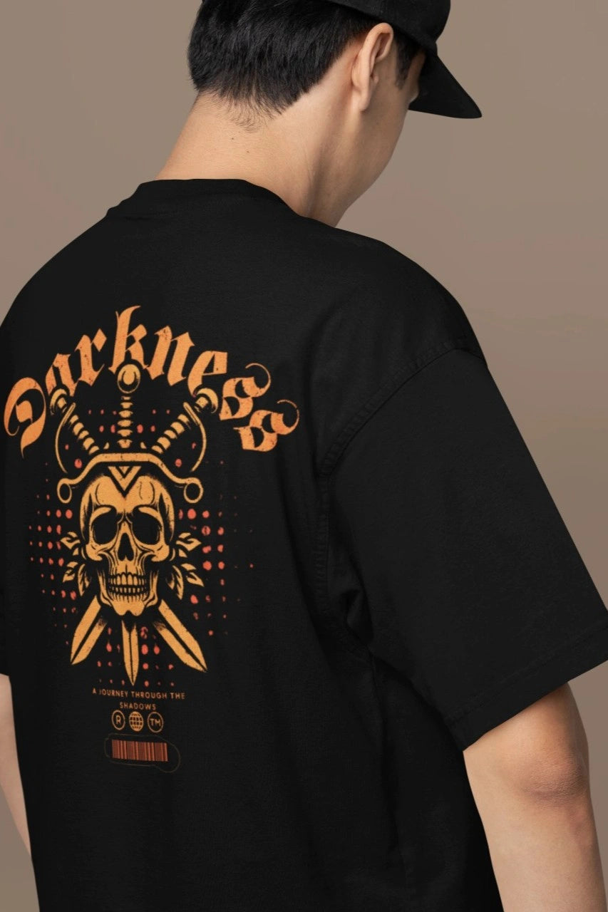 Two Sided Printing | DARKNESS | Black color | 180GSM | Round Neckline | Oversized Fit | 100 % Cotton