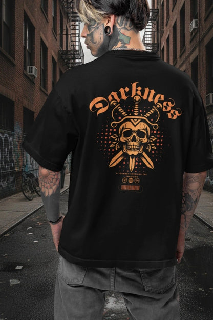 Two Sided Printing | DARKNESS | Black color | 180GSM | Round Neckline | Oversized Fit | 100 % Cotton
