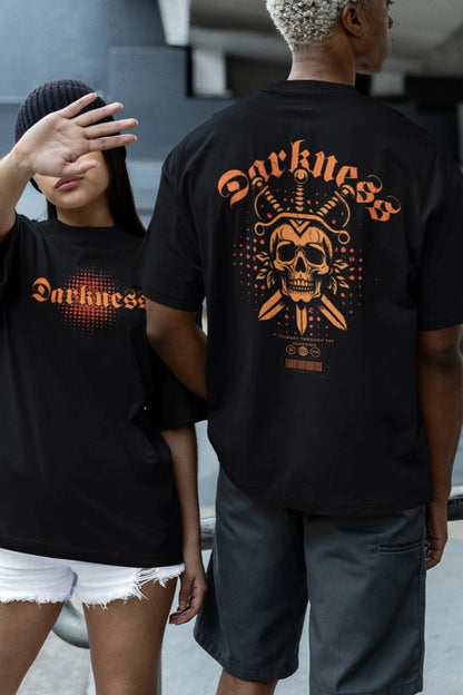 Two Sided Printing | DARKNESS | Black color | 180GSM | Round Neckline | Oversized Fit | 100 % Cotton