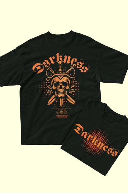Two Sided Printing | DARKNESS | Black color | 180GSM | Round Neckline | Oversized Fit | 100 % Cotton