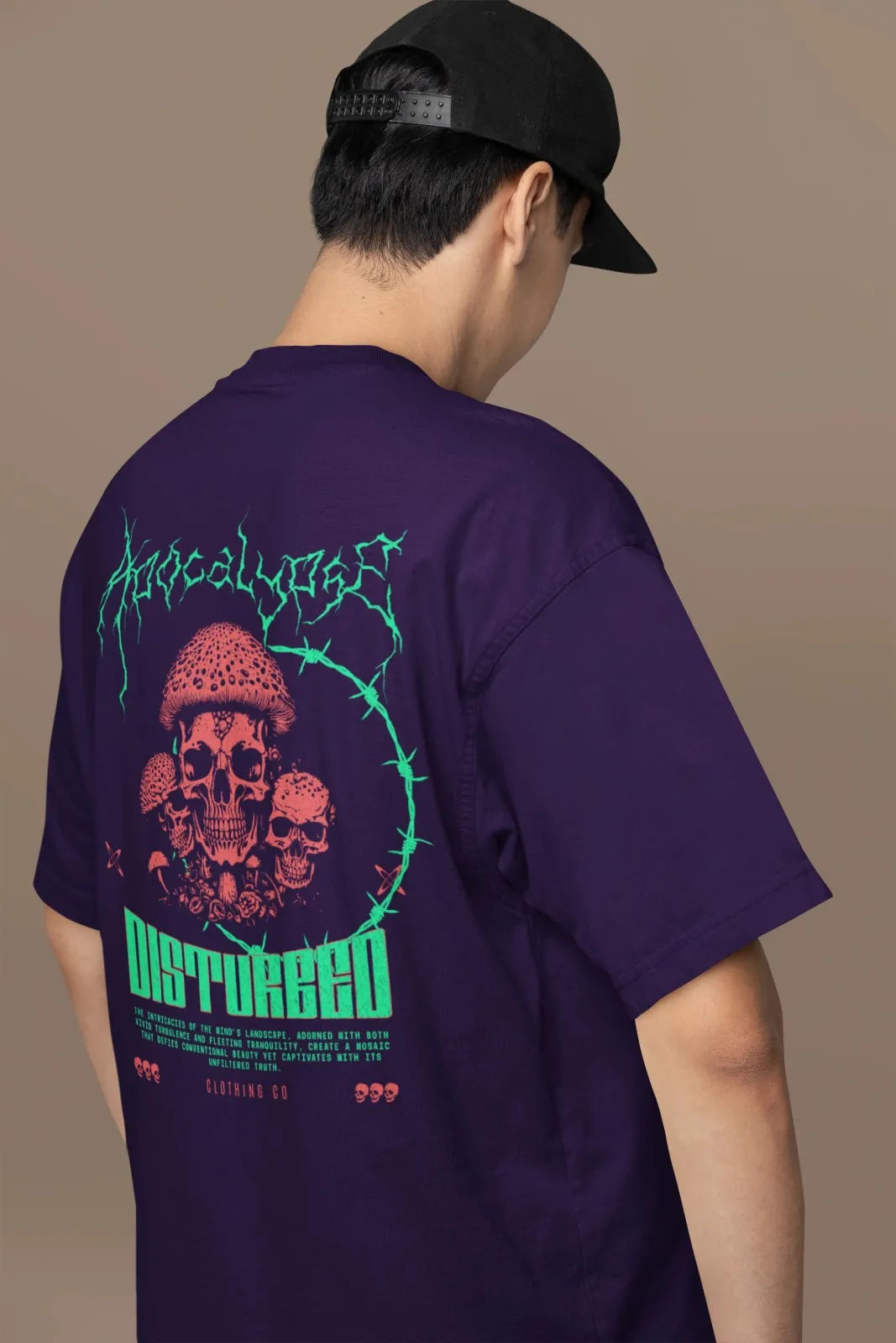2-Sided Printing | Apocalypse Disturbed | 4 Dark Shade color | Round Neckline | Oversized Fit | 100 % Cotton