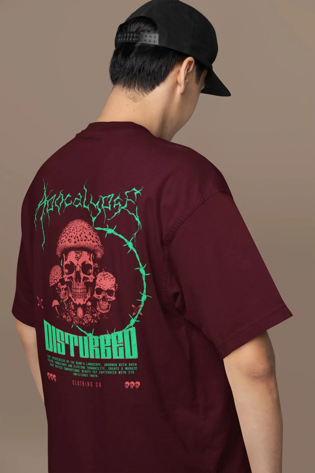2-Sided Printing | Apocalypse Disturbed | 4 Dark Shade color | Round Neckline | Oversized Fit | 100 % Cotton