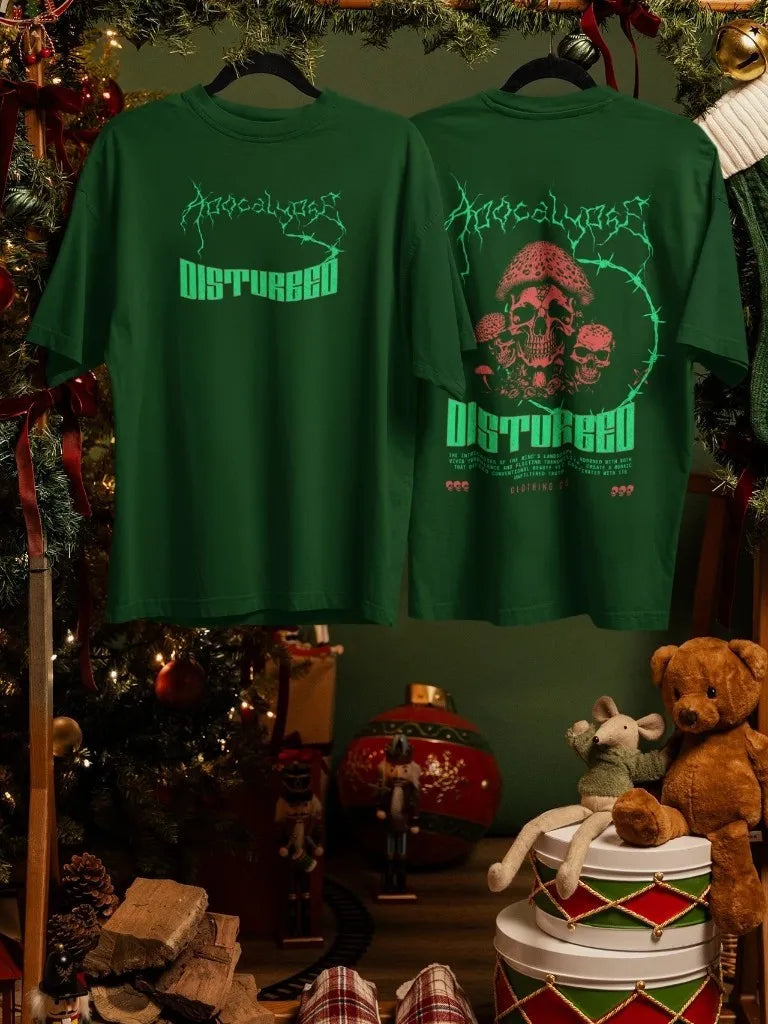 2-Sided Printing | Apocalypse Disturbed | 4 Dark Shade color | Round Neckline | Oversized Fit | 100 % Cotton