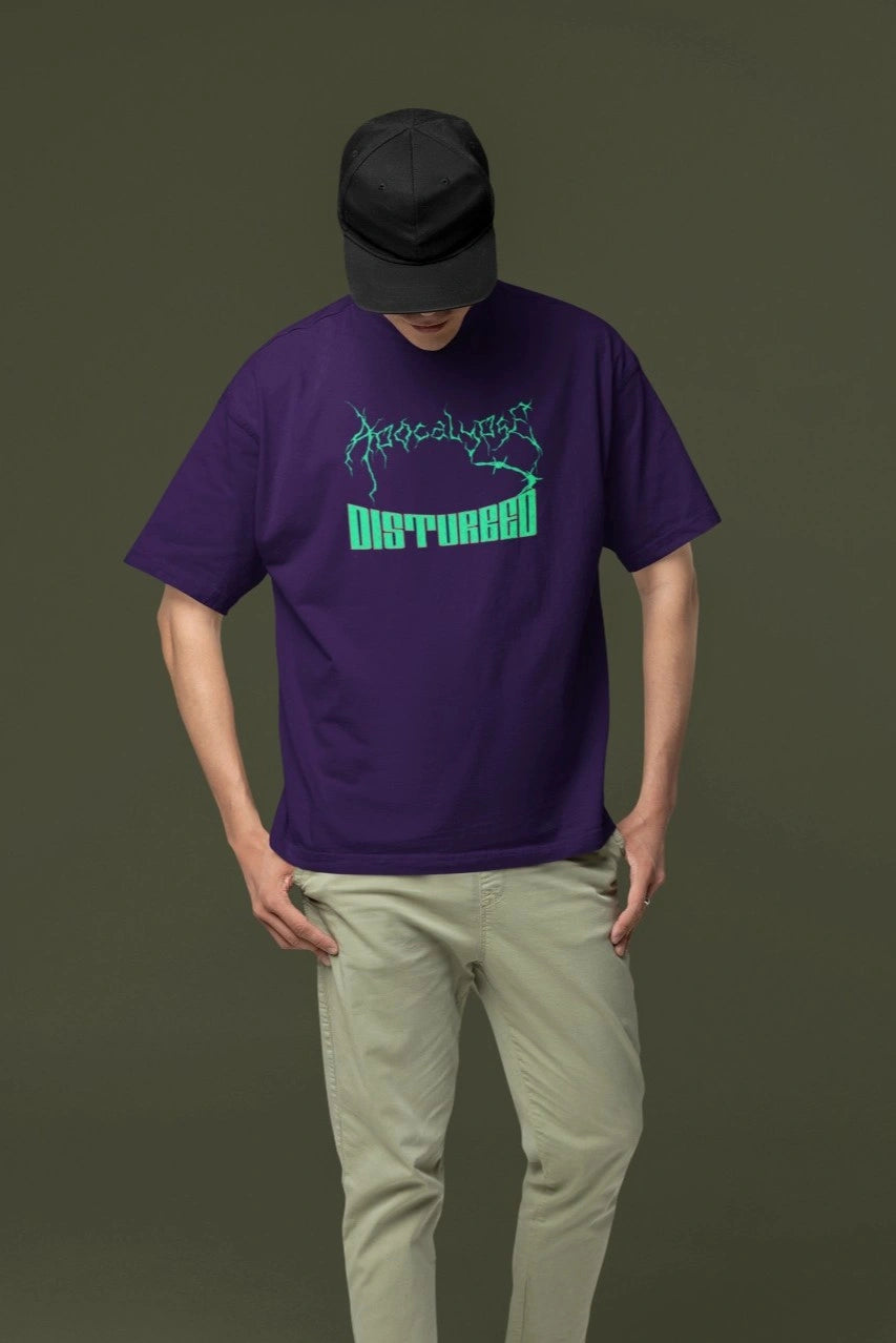 2-Sided Printing | Apocalypse Disturbed | 4 Dark Shade color | Round Neckline | Oversized Fit | 100 % Cotton