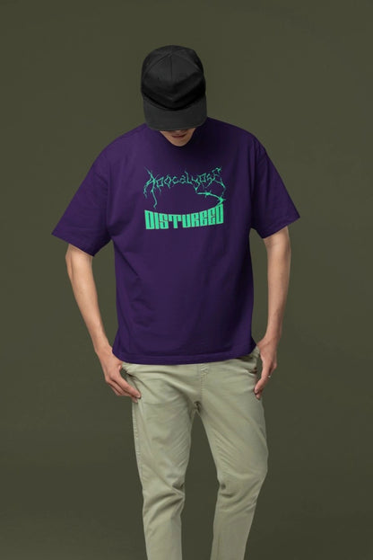 2-Sided Printing | Apocalypse Disturbed | 4 Dark Shade color | Round Neckline | Oversized Fit | 100 % Cotton