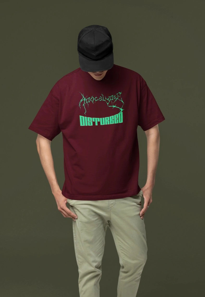 2-Sided Printing | Apocalypse Disturbed | 4 Dark Shade color | Round Neckline | Oversized Fit | 100 % Cotton