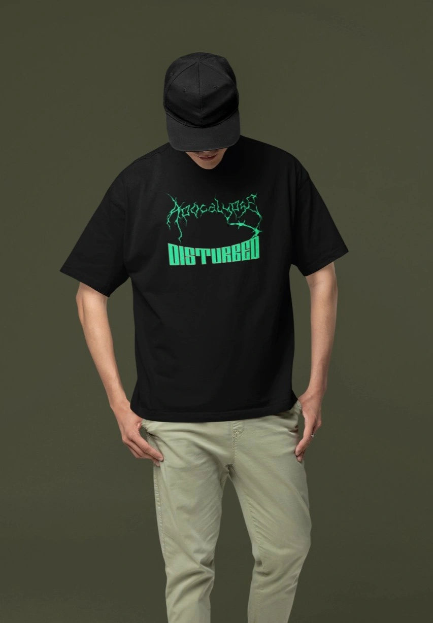 2-Sided Printing | Apocalypse Disturbed | 4 Dark Shade color | Round Neckline | Oversized Fit | 100 % Cotton