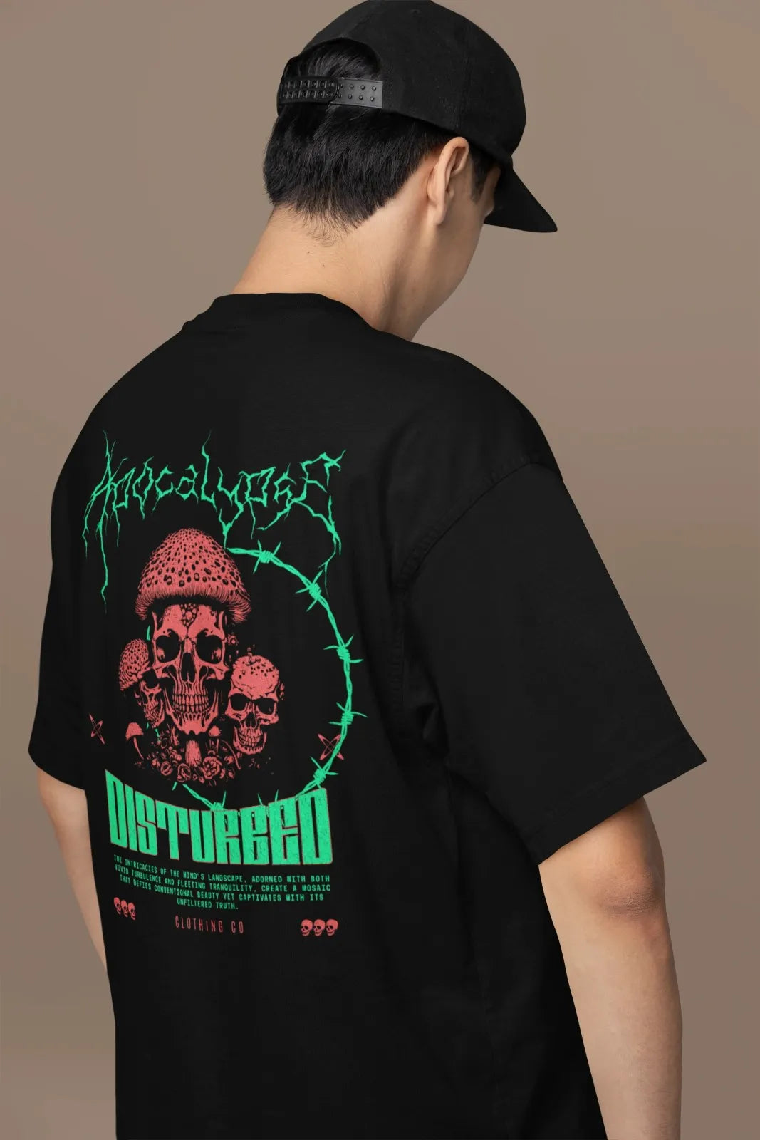 2-Sided Printing | Apocalypse Disturbed | 4 Dark Shade color | Round Neckline | Oversized Fit | 100 % Cotton