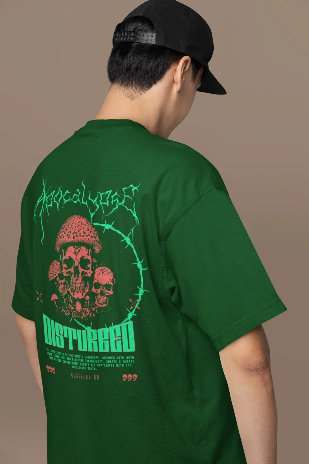 2-Sided Printing | Apocalypse Disturbed | 4 Dark Shade color | Round Neckline | Oversized Fit | 100 % Cotton