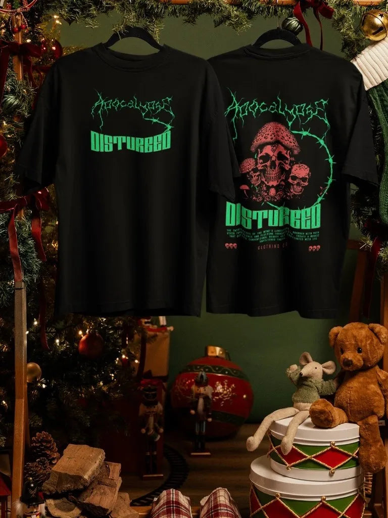 2-Sided Printing | Apocalypse Disturbed | 4 Dark Shade color | Round Neckline | Oversized Fit | 100 % Cotton