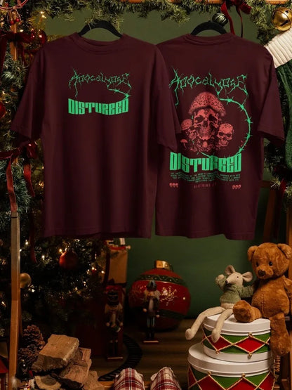 2-Sided Printing | Apocalypse Disturbed | 4 Dark Shade color | Round Neckline | Oversized Fit | 100 % Cotton