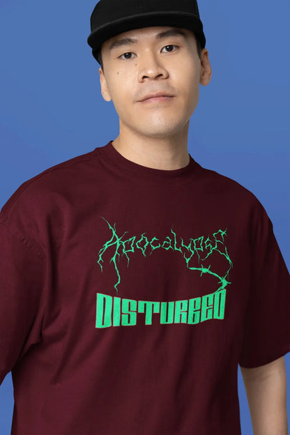 2-Sided Printing | Apocalypse Disturbed | 4 Dark Shade color | Round Neckline | Oversized Fit | 100 % Cotton