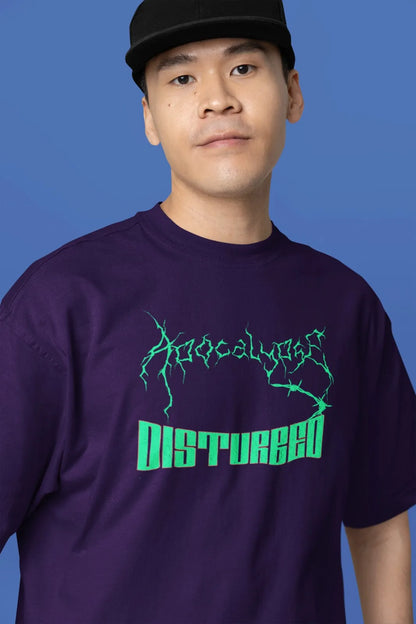 2-Sided Printing | Apocalypse Disturbed | 4 Dark Shade color | Round Neckline | Oversized Fit | 100 % Cotton