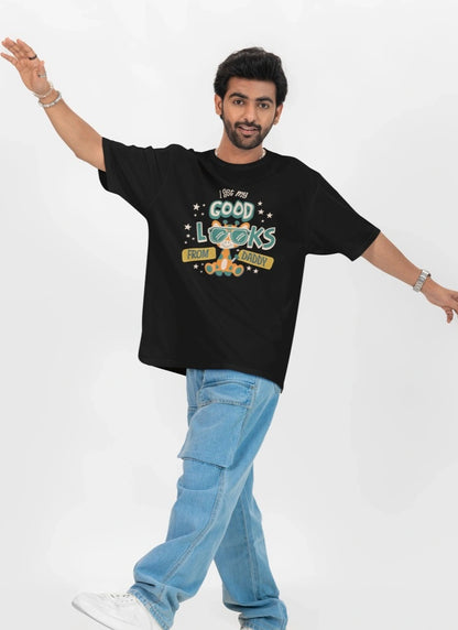 One Sided Printing | 100% cotton | Good Looks | 2 color | Round Neckline | Extra length-Sleeve drop Drape | Oversized Fit
