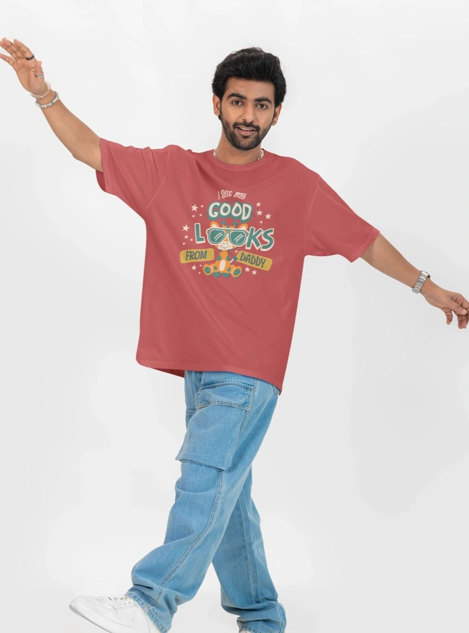 One Sided Printing | 100% cotton | Good Looks | 2 color | Round Neckline | Extra length-Sleeve drop Drape | Oversized Fit