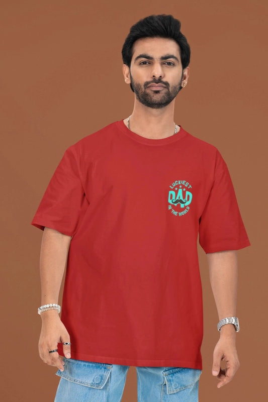 Two Sided Printing | Terry Cotton | Luckiest Dad | 3 color | Round Neckline | Drop Shoulders| Oversized Fit