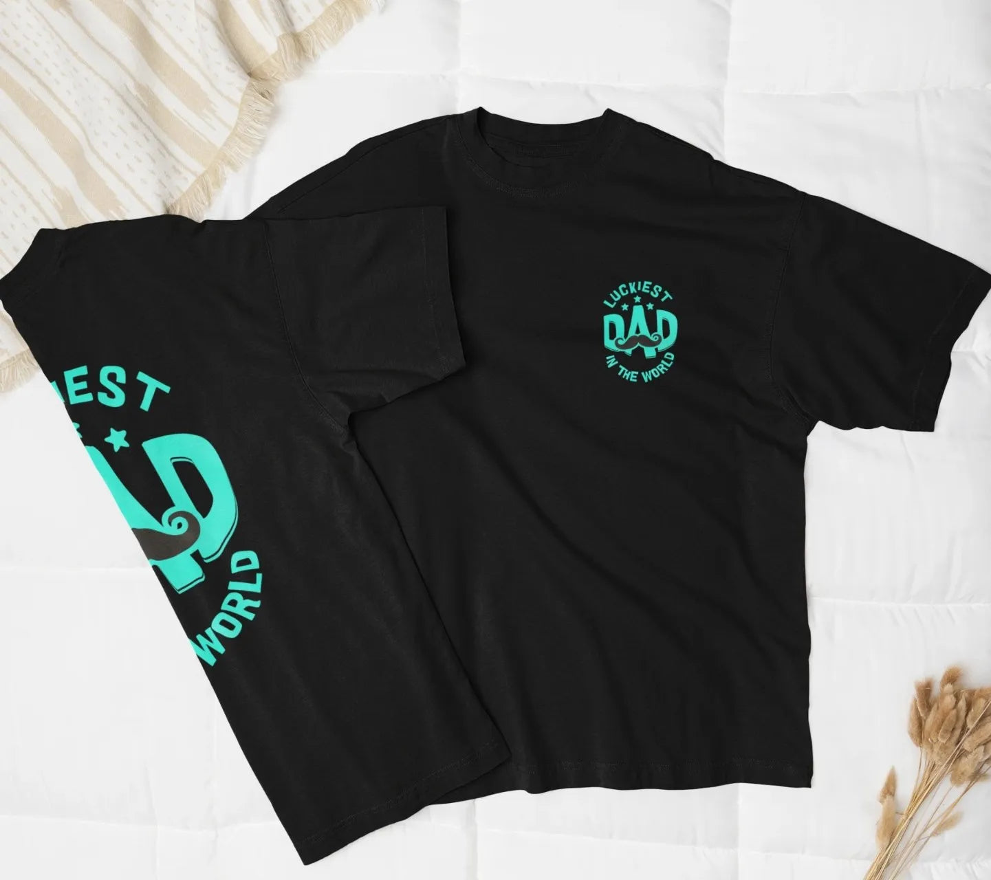 Two Sided Printing | Terry Cotton | Luckiest Dad | 3 color | Round Neckline | Drop Shoulders| Oversized Fit