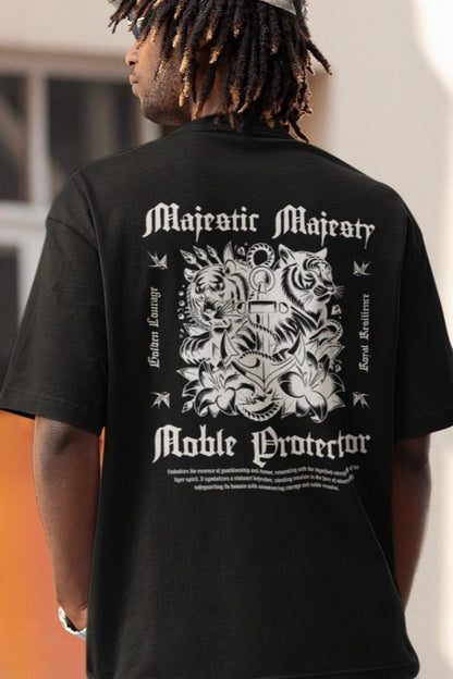 Two Sided Printing | Majestic Majesty | Black color | 180GSM | Round Neckline | Oversized Fit | 100 % Cotton