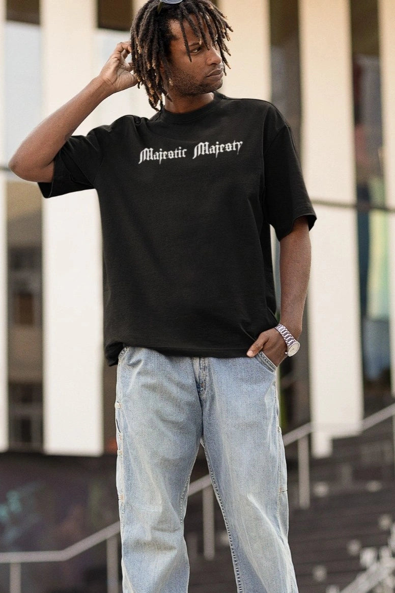 Two Sided Printing | Majestic Majesty | Black color | 180GSM | Round Neckline | Oversized Fit | 100 % Cotton