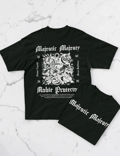 Two Sided Printing | Majestic Majesty | Black color | 180GSM | Round Neckline | Oversized Fit | 100 % Cotton