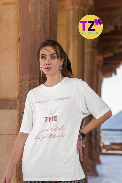 Front Print - Women T-Shirt | Quietly Holding | 2 Black/White color | Round Neckline | Oversized Fit | 100 % Cotton T-shirt