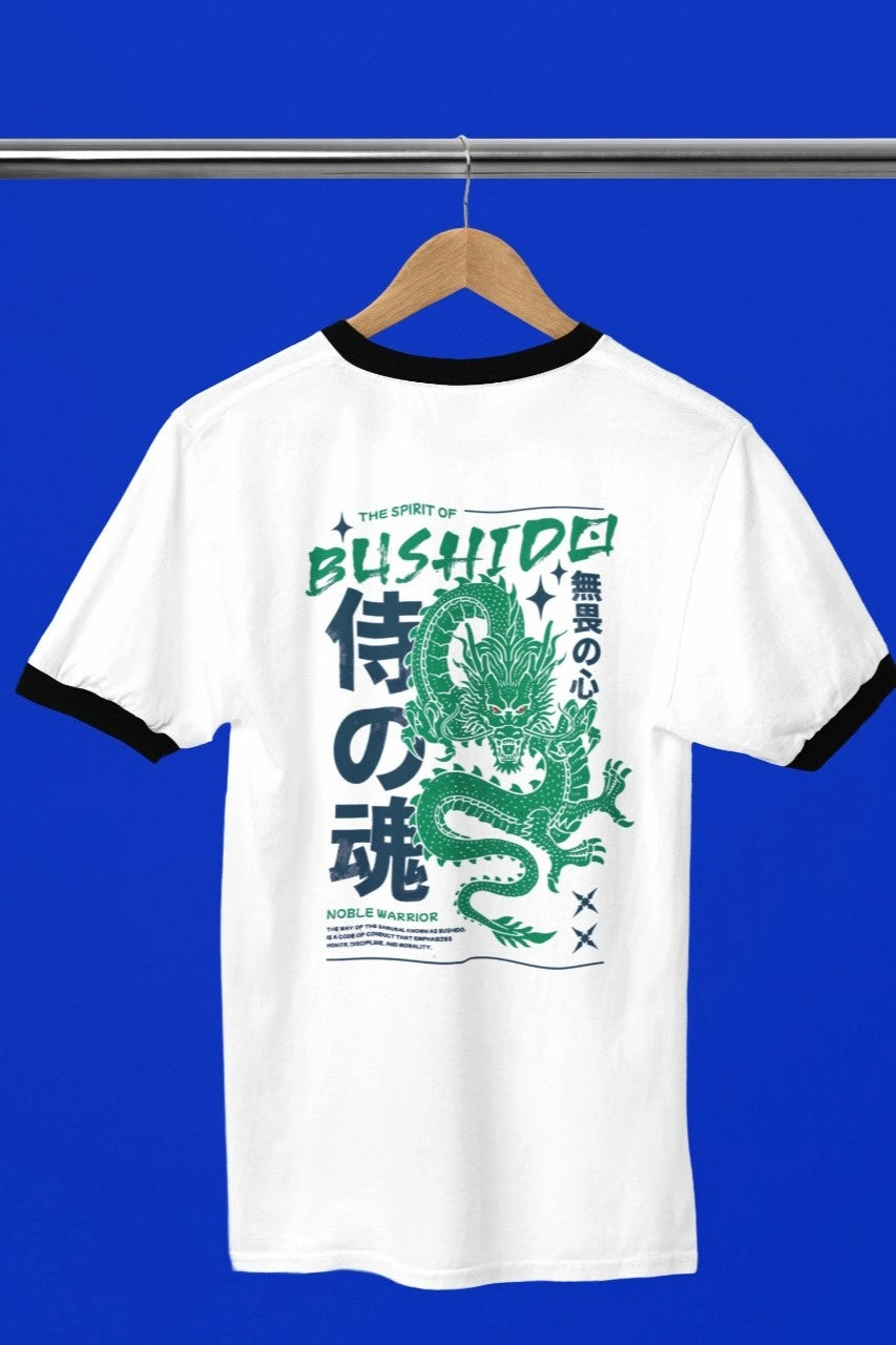 Two sided printing | Unisex Ringer T-Shirt | DRAGON | 2 ringer color | Round Neckline | Regular Fit | 180 GSM 100% cotton |