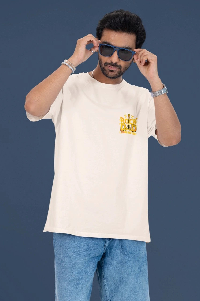 Two Sided Printing | Terry Cotton | Rock Dad | 3 color | Round Neckline | Drop Shoulders| Oversized Fit