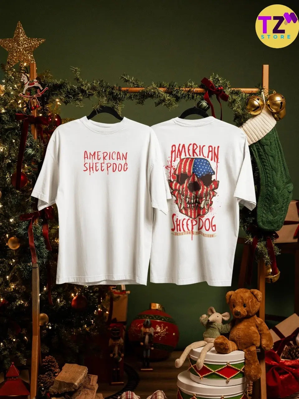 2-Sided Printing | American Sheepdog | 5 Most Sold color | Round Neckline | Oversized Fit | 100 % Cotton