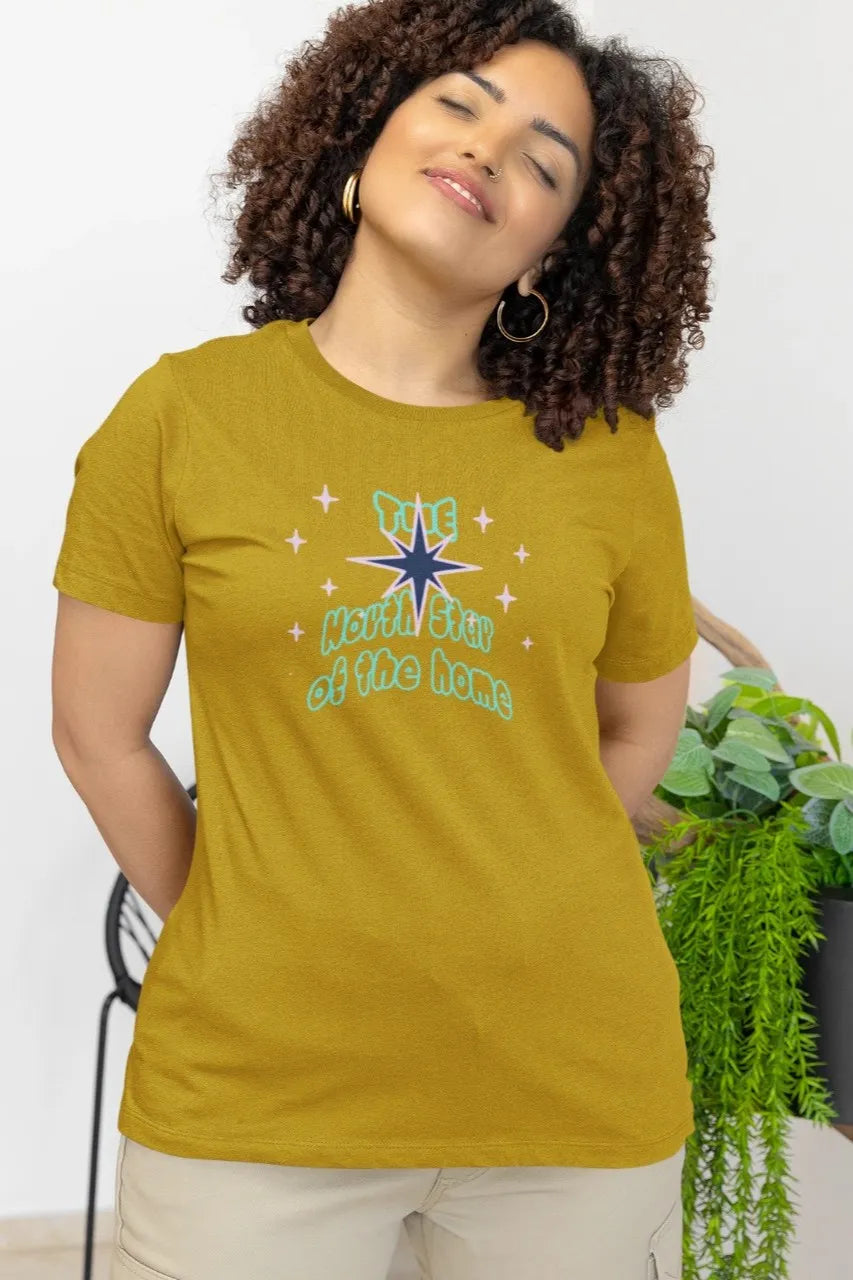 Front Print - Women Classic T-Shirt | North Star | 5 sober color | Round Neckline | Regular Fit | 100 % Cotton