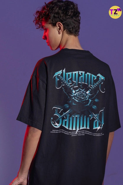 Two Sided Printing | Elegance Samurai | 2 Dark color | Round Neckline | Oversized Drape Fit | 100 % Cotton