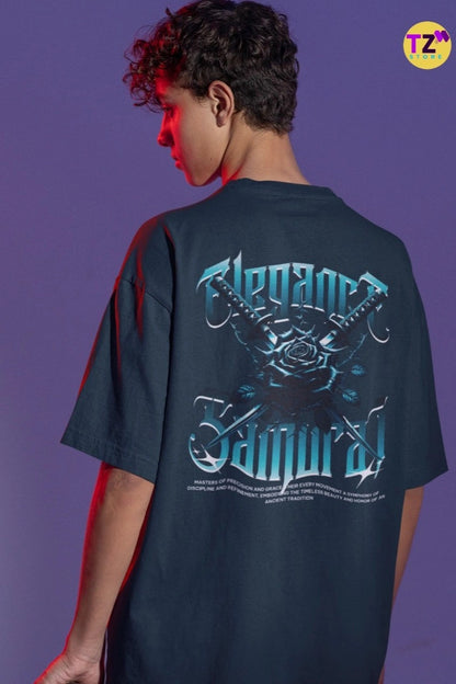 Two Sided Printing | Elegance Samurai | 2 Dark color | Round Neckline | Oversized Drape Fit | 100 % Cotton