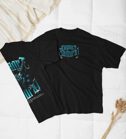 Two Sided Printing | Elegance Samurai | 2 Dark color | Round Neckline | Oversized Drape Fit | 100 % Cotton