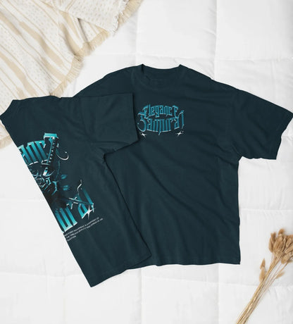 Two Sided Printing | Elegance Samurai | 2 Dark color | Round Neckline | Oversized Drape Fit | 100 % Cotton