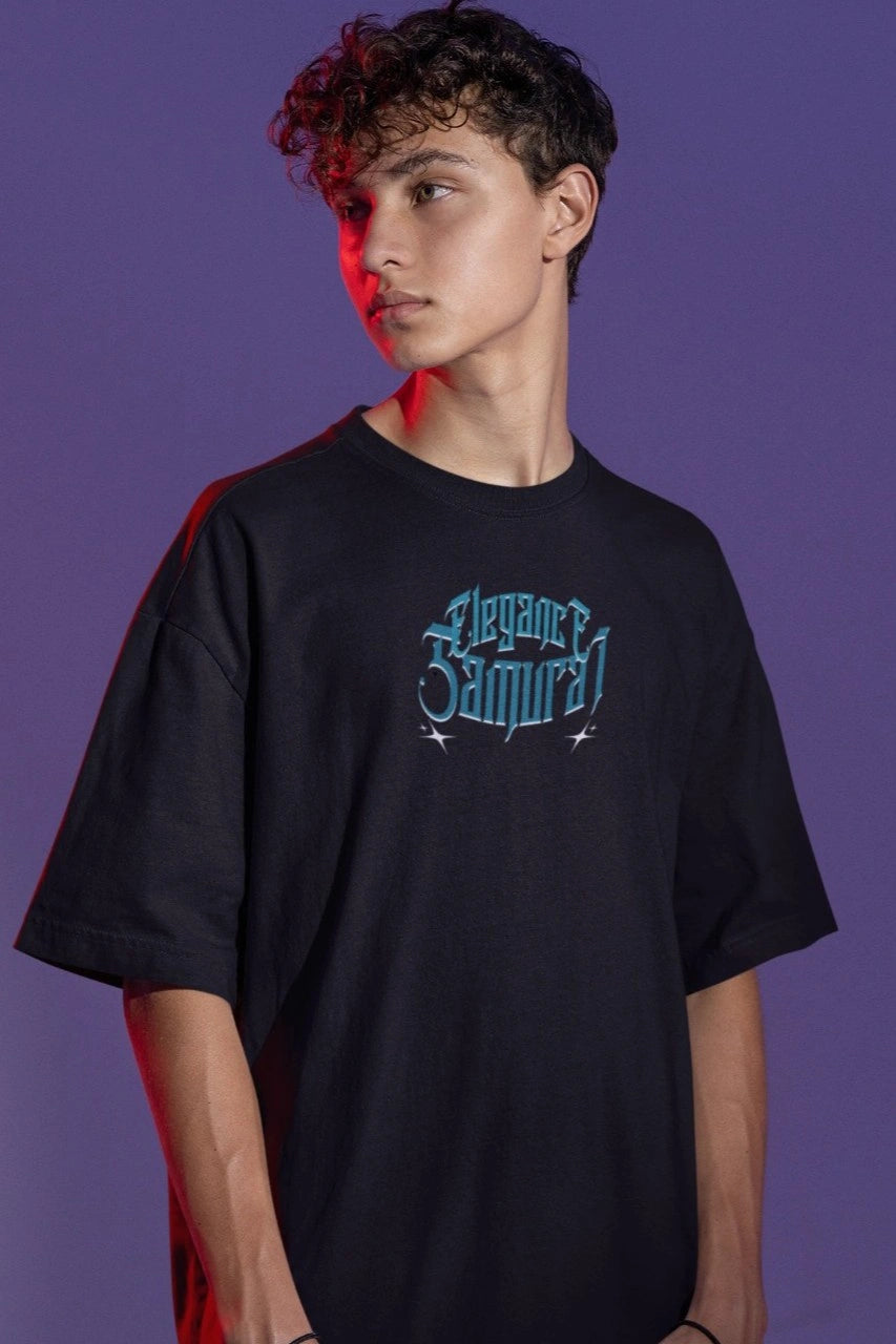 Two Sided Printing | Elegance Samurai | 2 Dark color | Round Neckline | Oversized Drape Fit | 100 % Cotton