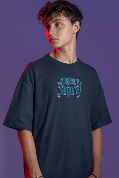 Two Sided Printing | Elegance Samurai | 2 Dark color | Round Neckline | Oversized Drape Fit | 100 % Cotton