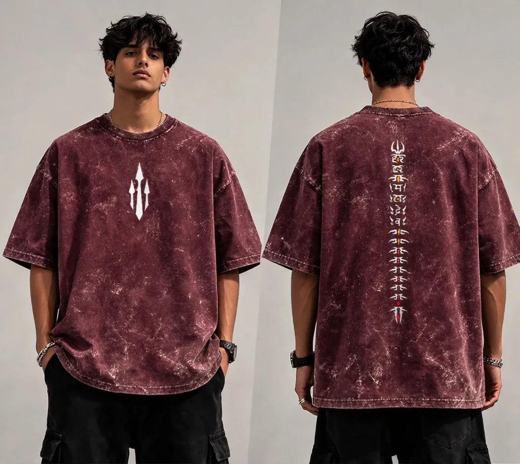 2-Sided Printing | Acid Washed | Cosmic Spine | 3 dark color | Round Neckline | Oversized Fit | 100 % Cotton T-shirt